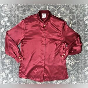 Vintage Basler Burgundy Satin Blouse Gold Buttons